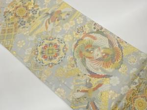 丸に鳳凰・華文・花葉模様織出し袋帯